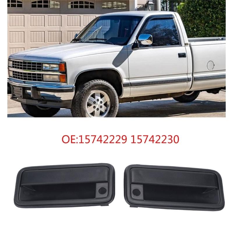 Mirrored Exterior Front Door Handles in Black Plastic, Left and Right Replacement Pair for Vehicle References 15742229 15742230