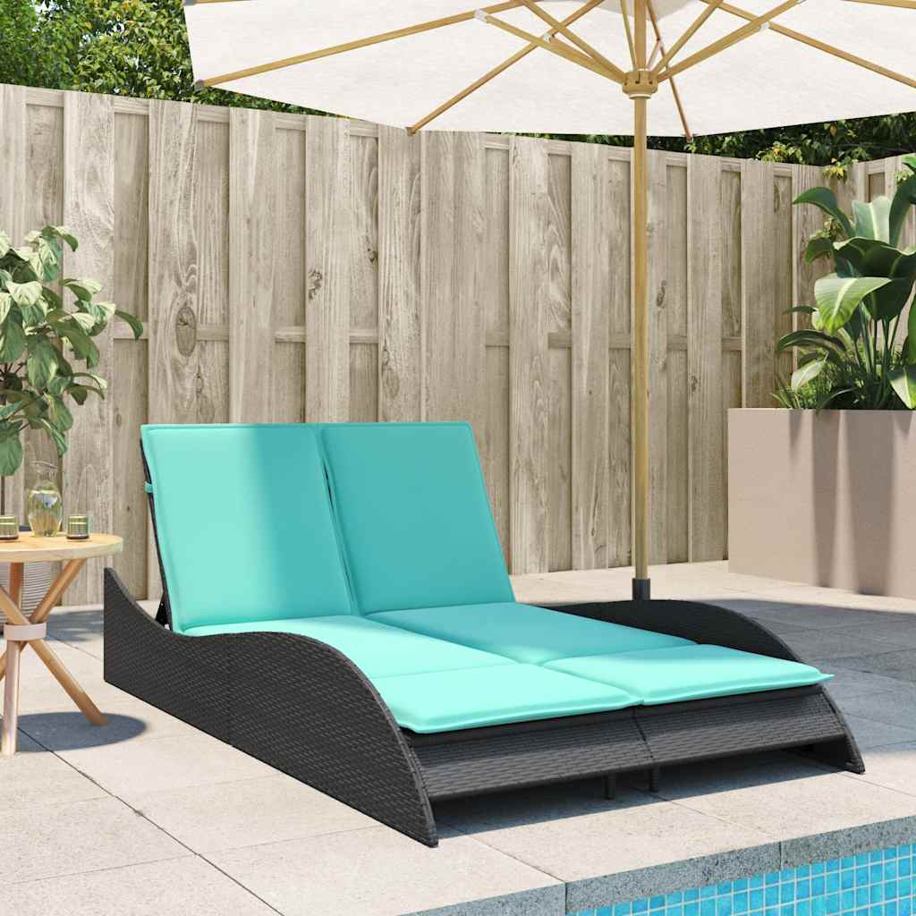 Black Sun Lounger with Cushions 114 x 205 x 73 cm Poly Rattan