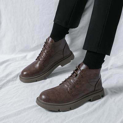 Zapatos Casuales de Cuero de Caña Alta para Hombre Coreanos para Moda Otoño e Invierno Nuevos Cómodos con Cordones Zapatos de Caña Alta para Hombre