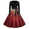 Women's Fashion V-Neck Relaxed-Fit Christmas Print Long-Sleeved Dress