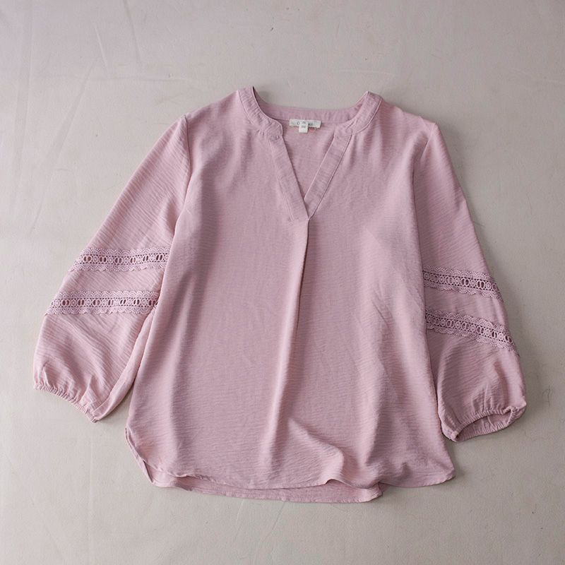 

Pure Color Nine-Quarter Sleeve Loose Casual Top Pullover Shallow powder L