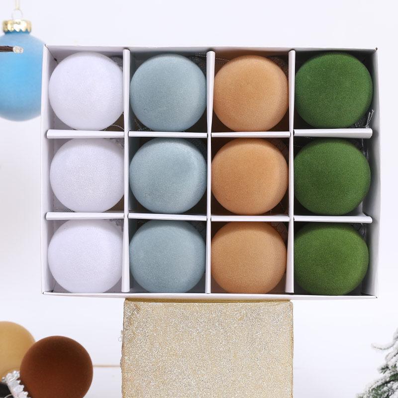 

12PCS Premium Flocking Christmas Balls PET Plastic Pink Coffee Multi Color Suede Indoor Decoration 6cm Tree Ornaments 1 set