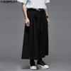 INCERUN Men Zip-up Waist Solid Color Casual Loose Cropped Straight Pants
