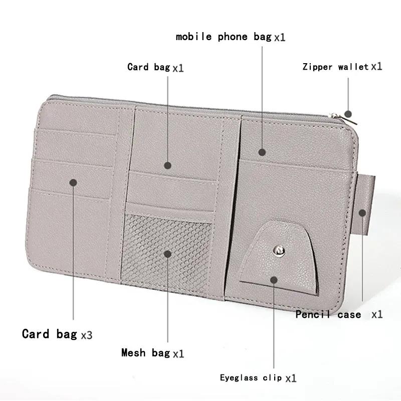 Car Sun Visor Organizer Multi-Pocket Pouch Car Sun Visor Organizer Zipper Type Card Holder Storage Auto Interior Accessories