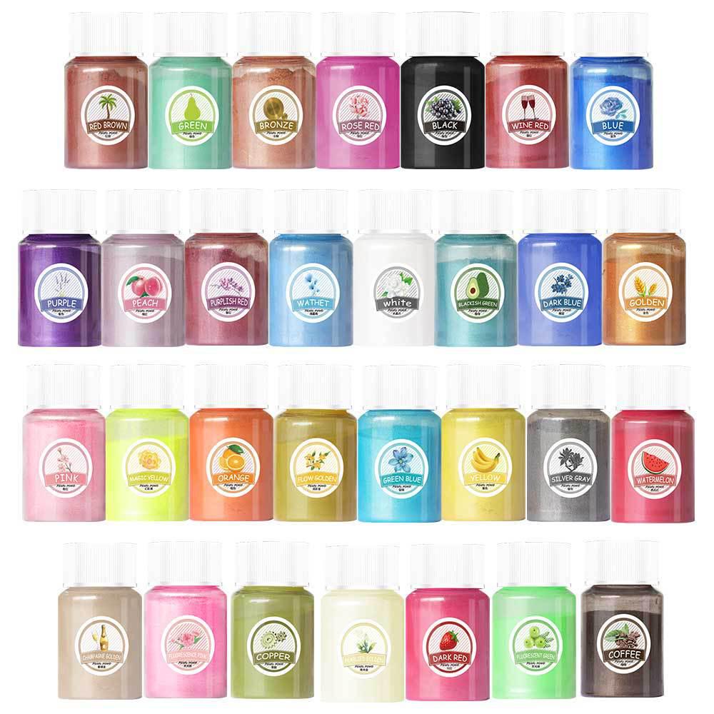 Mermaid Slime & Epoxy Mica Powder - 30 Colors Pearlescent Crystal Clay in Large Bottle