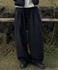 MOZMOZ Double-Pleat Wide Fleece-Lined Balloon Sweatpants Black