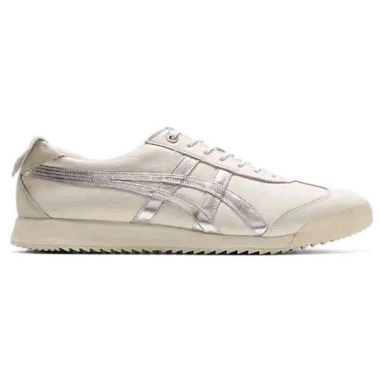 ONITSUKA TIGER Mexico 66 Leather Round Toe Lace-Up Shock Absorbing Wear-Resistant Low-Top Casual Shoes Unisex Sneaker White Silver 1183B889-106