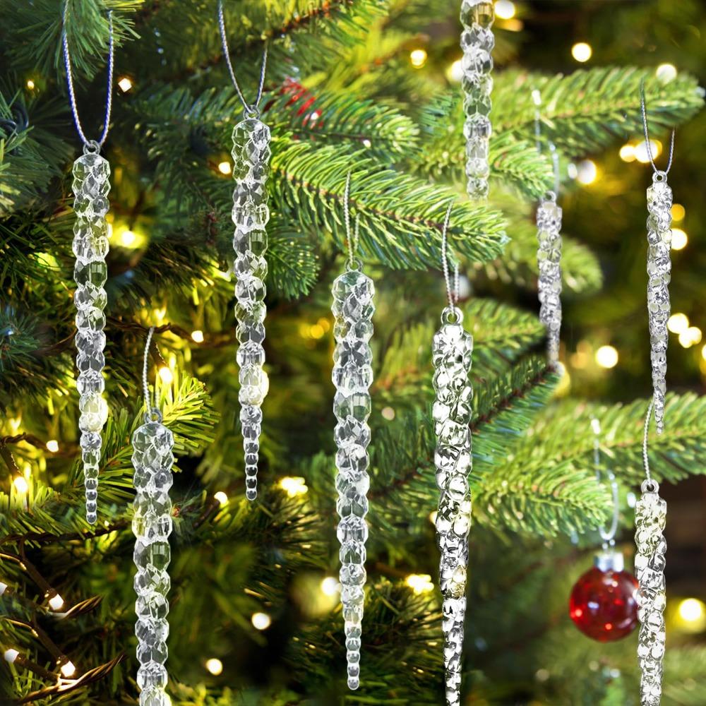 24 Pieces of Creative Christmas Acrylic Simulated Icicles Christmas Tree Hanging Decorations, Suitable for Christmas Home Decora