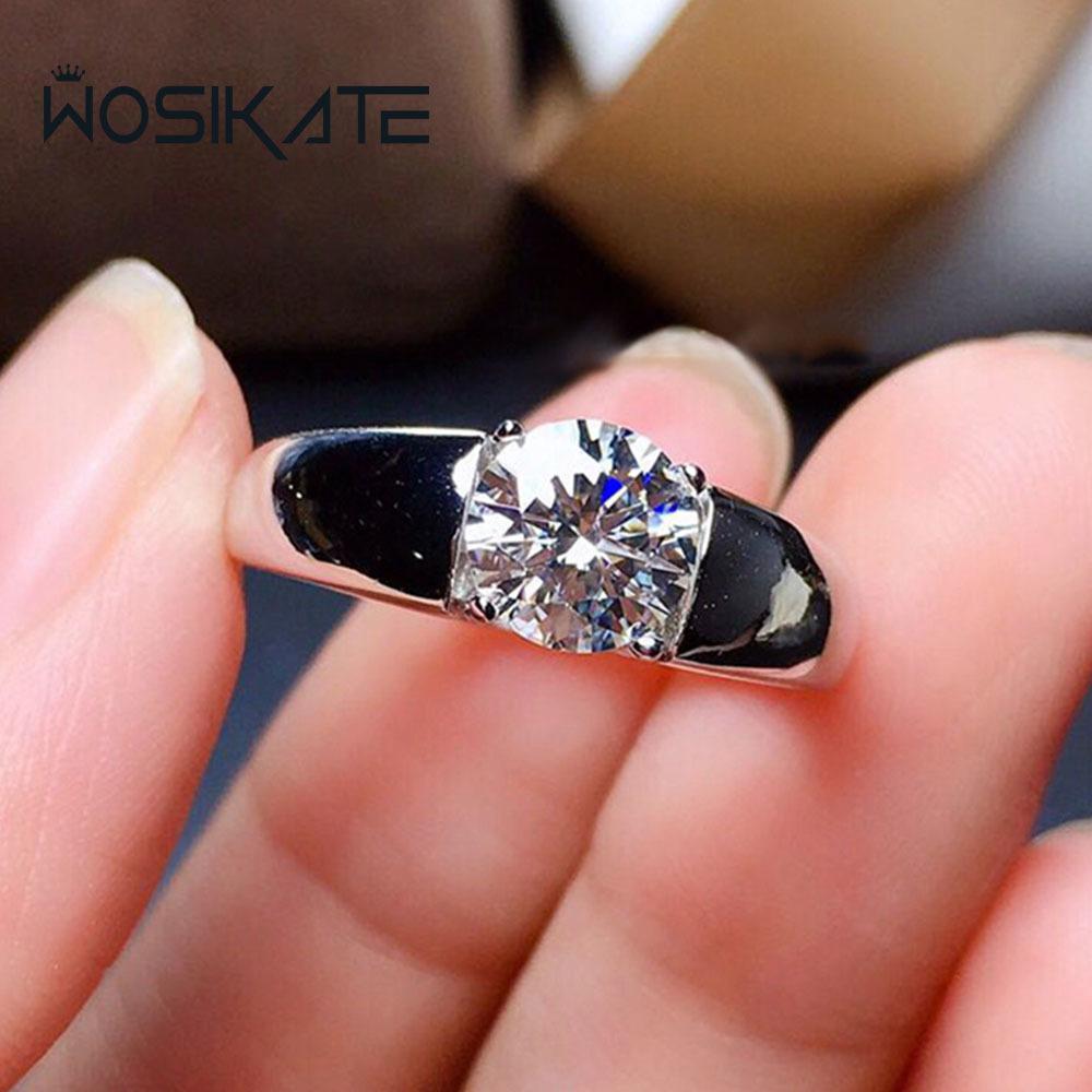 Wosikate Trendy 2-Carat Simulation Moissanite Engagement Ring For Men With Copper-Plated Fashion Jewelry Men'S Daily Finger Ring