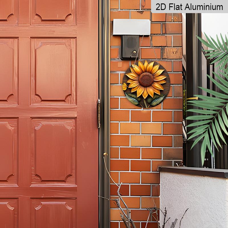 2D Flat Aluminum 7.87 Inch X 7.87 Inch Sunflower Pattern Wall Decoration, Rustic Style, Suitable for Gardens, Farmhouses, Cafes, Living Rooms