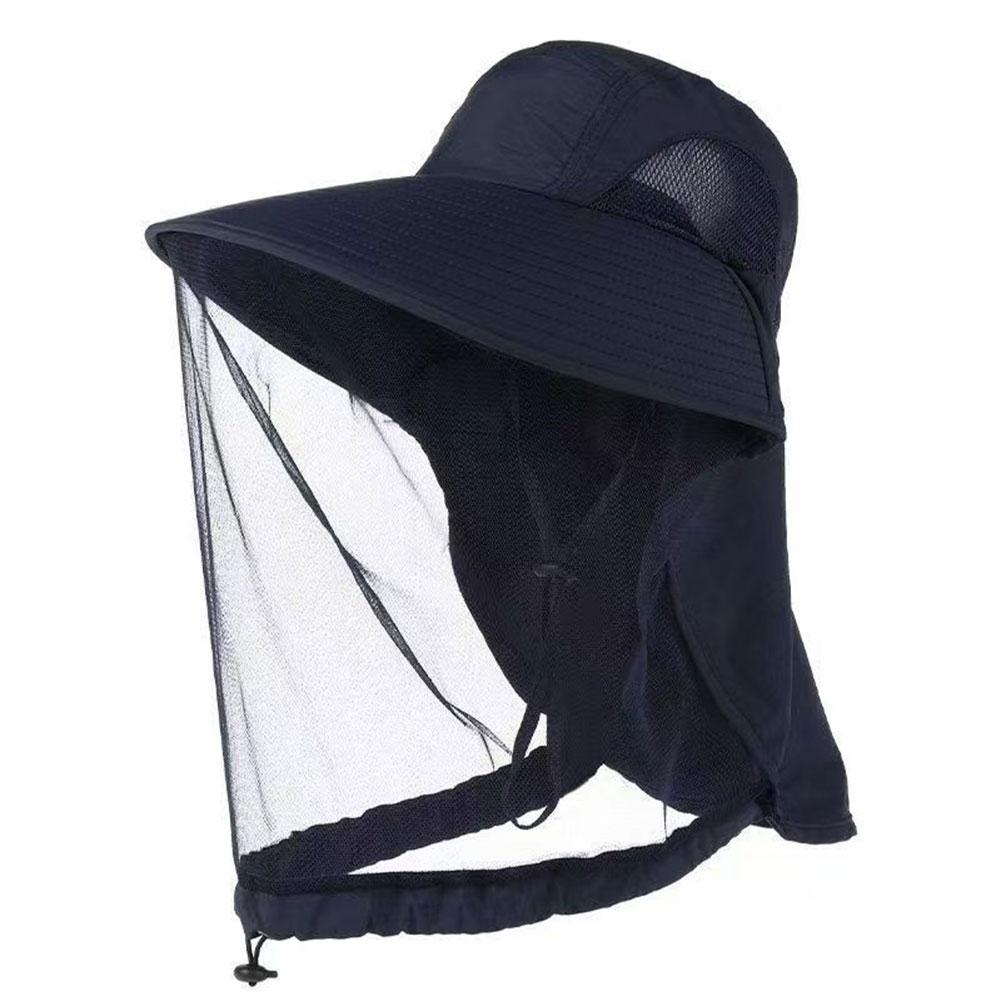 

Outdoor Fishing Hat Net Mesh Safari Hat with Neck Flap Bucket Hat for Fishing Hiking Camping Climbing синий