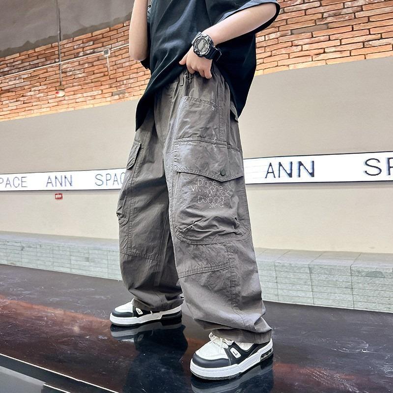 Boys Casual Loose Straight Wide Leg Thin Cargo Long Pants For Kids