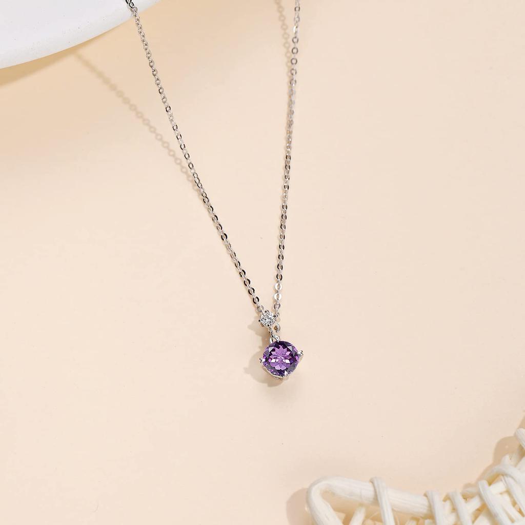 Naturlig diamanthalskjede platina februar fødselsstein Ametyst Single naturstein Pt950 White Day Day Bursdag Jubileum Bryllup Kvinner Populært