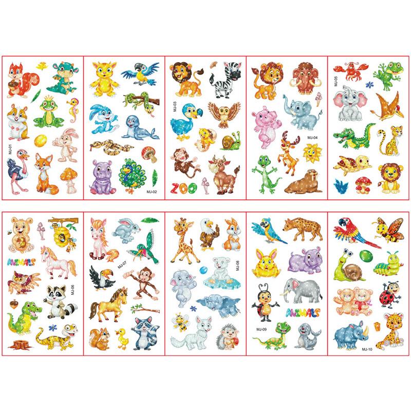10 Sheetsset Children'S Colorful Glitter Tattoo Stickers Cartoon Animal Unicorn Butterfly Temporary Fake Tattoos Kids Gift