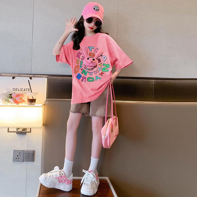 

Girls 2025 Summer Fashion Set: Short Sleeve Sporty Children s Outfit 130cm