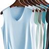 Große Größe Eis Seide Weste Herren grenzenloses Sport-Basisshirt V-Ausschnitt ärmelloses T-Shirt Sommer dünn einfarbig elastisch Herrenbekleidung
