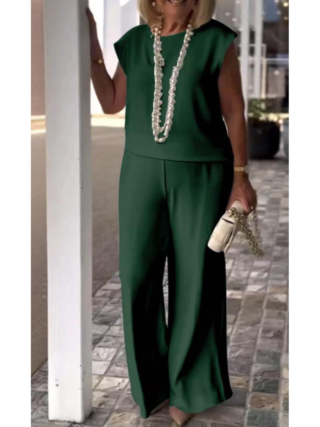 

2025 Весна/Лето Элегантный Комплект из Двух Предметов Женский в Стиле Ретро Европейская и Американская Мода Без Рукавов XXL темно-зеленого