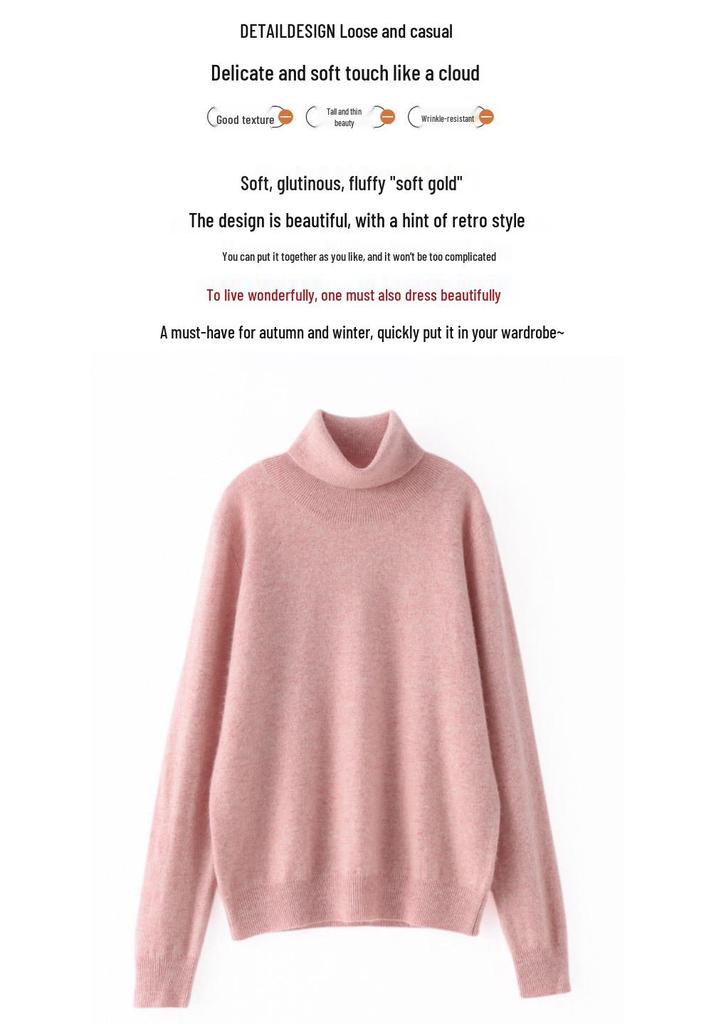 Women's High Neck Cashmere Sweater - Simple, Elegant, Plus Size Knitwear for Autumn & Winter