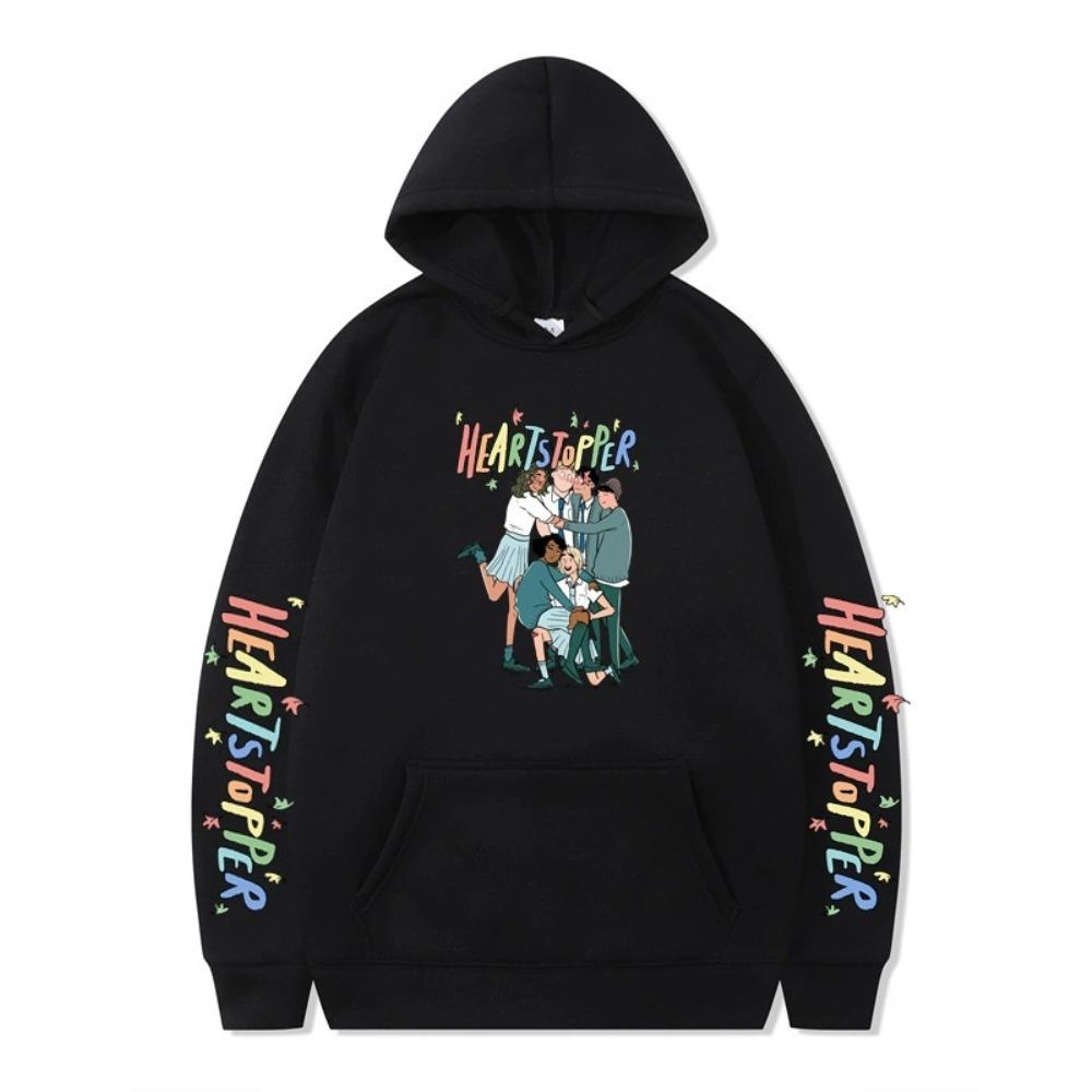 

Heartstopper Graphic Hoodie Streetwear Cartoon Nick and Charlie Printed Hooded Sweatshirt Men Women Cosplay Sports Pullovers XS чёрный