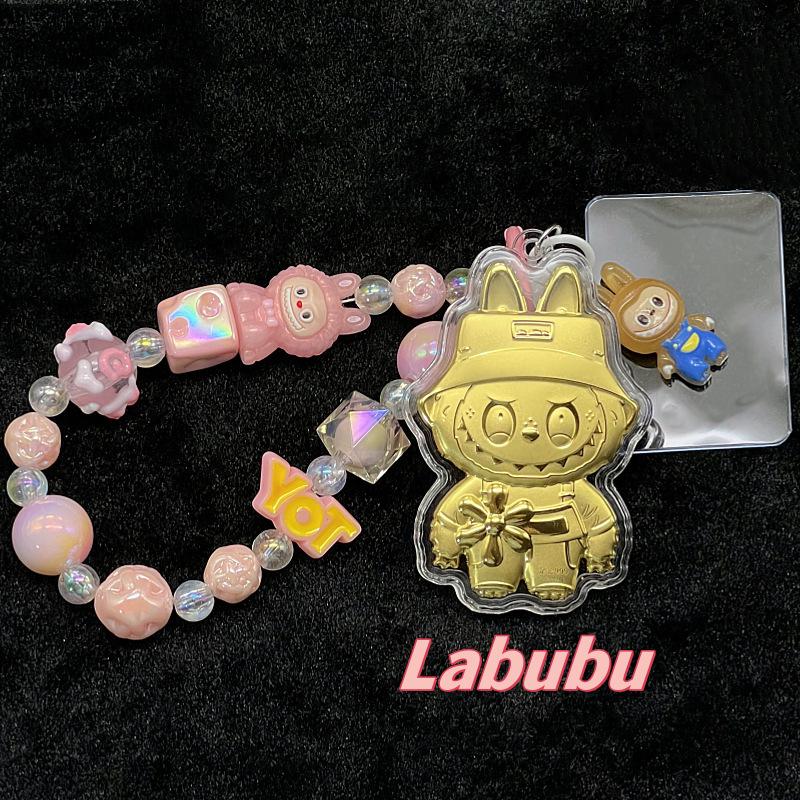 Golden 999 Pure Gold Mobile Phone Pendant Keychain Cartoon Plush Bag Charm