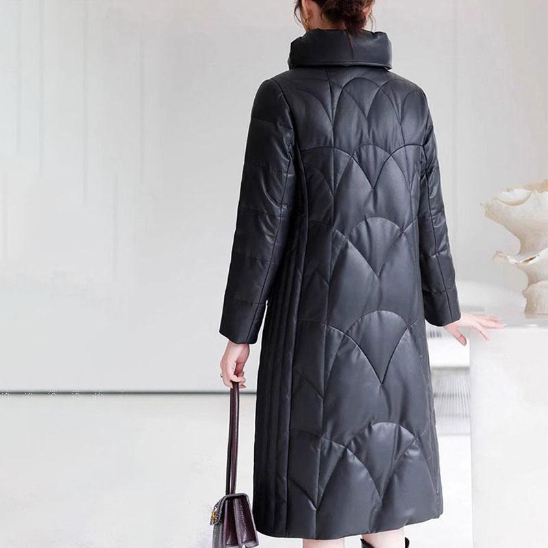Winter Women's Genuine Leather Jacket Over-the-Knee Long Sheepskin Padded Coat Thickened Windproof Warm Camel Wool Coat