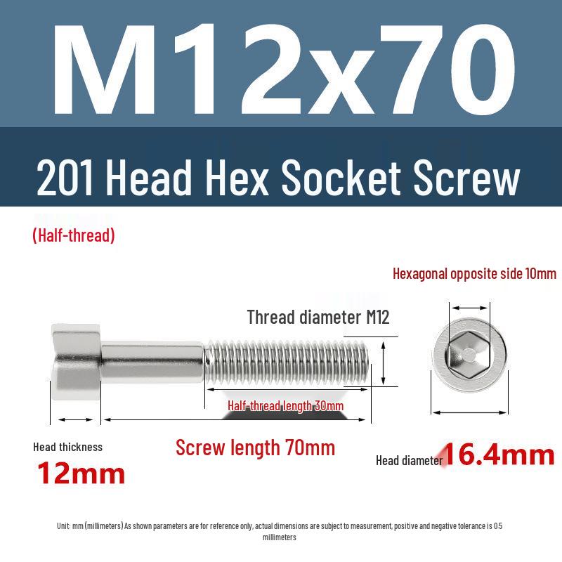 Yigu 201 Stainless Steel Cup Head Hexagon Screws and Bolts - M3, M4, M5, M6