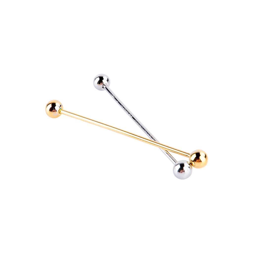 2 Pcs Men Gold Plated Tone Steel Collar Tie Pin Stud Barbell Bar Clip Clasp Brooch 6CM