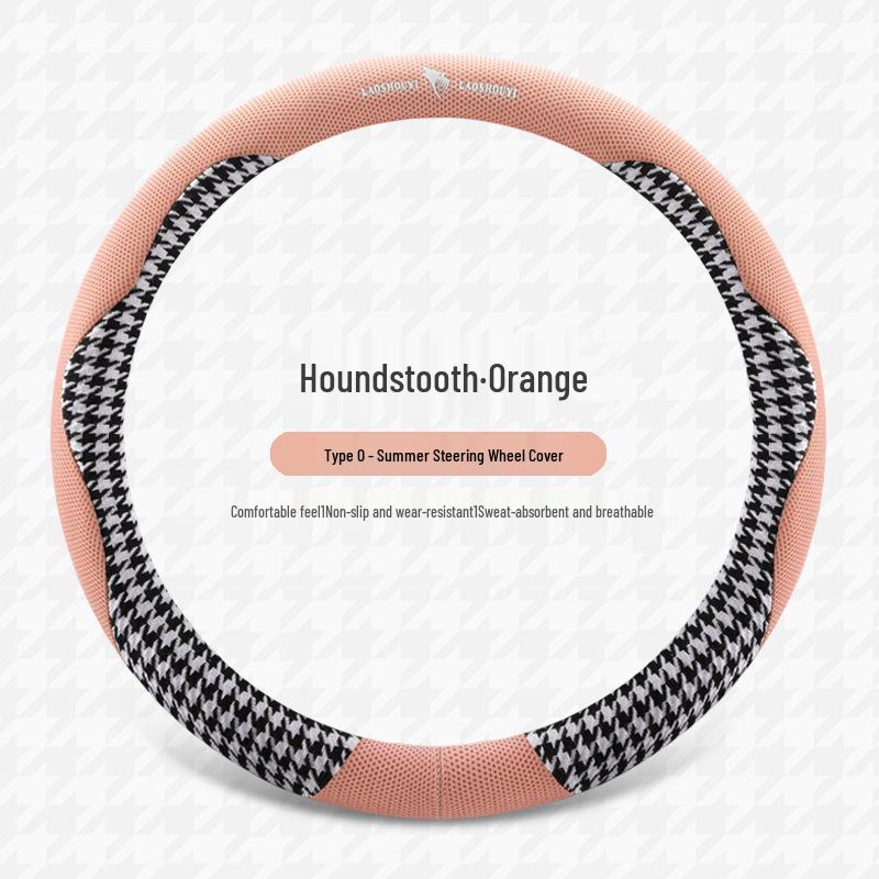 Luxury Houndstooth Leather Steering Wheel Cover - All-Season Car Interior Upgrade