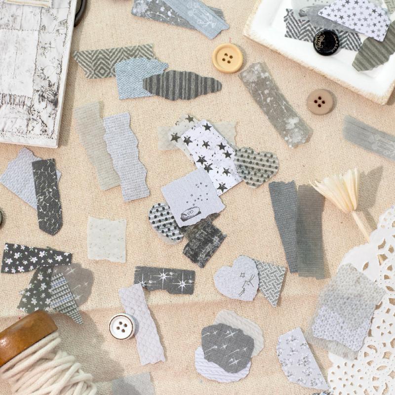 Journal GO 50pcs Dual Material Cloth Fabric Textured Stickers for Photo Frame Collage Junk Journal Scrapbooking Diy Material
