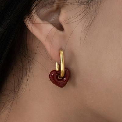 Cute Red Heart Earrings For Women Girls Simple Smooth Love Hoop Earrings