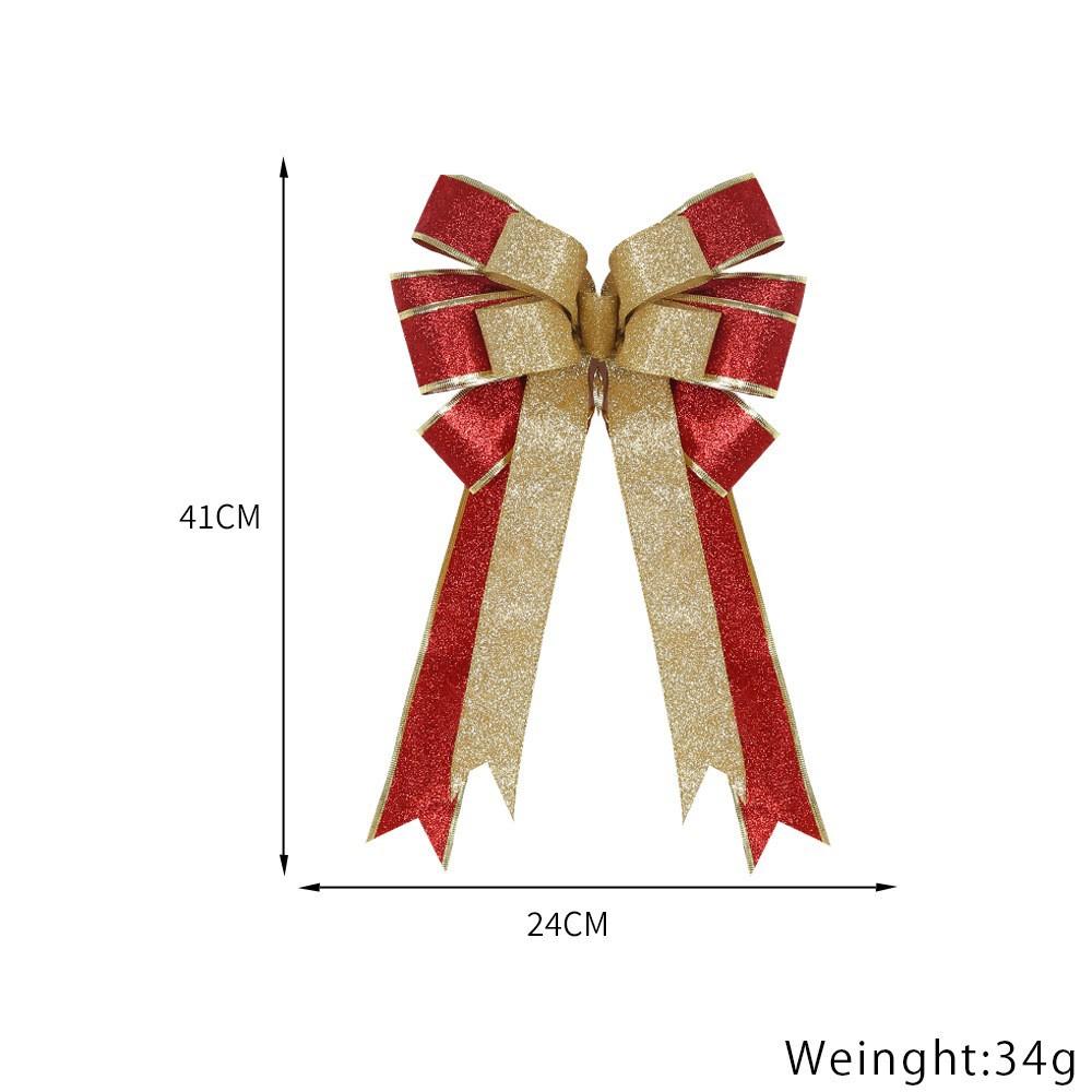 40*24cm Double Layer Large Christmas Bow Christmas Tree Topper Bow with Glitter Gold Edge Decor for Xmas Door MapleLeaf Bow Deco