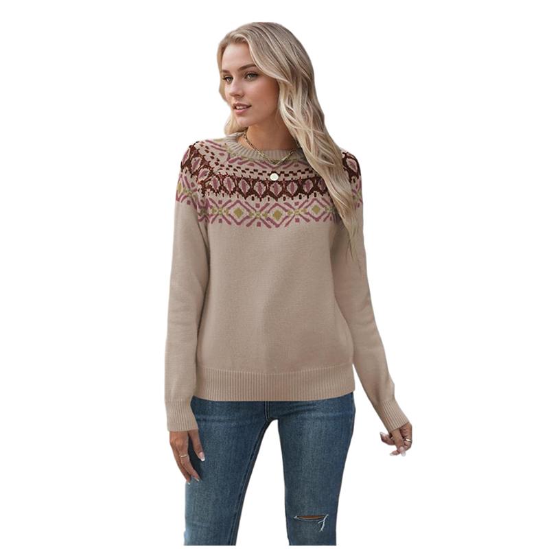 Höst Vinter Vintage Dam Stickad Tröja Patchwork Slim Dam Pullover