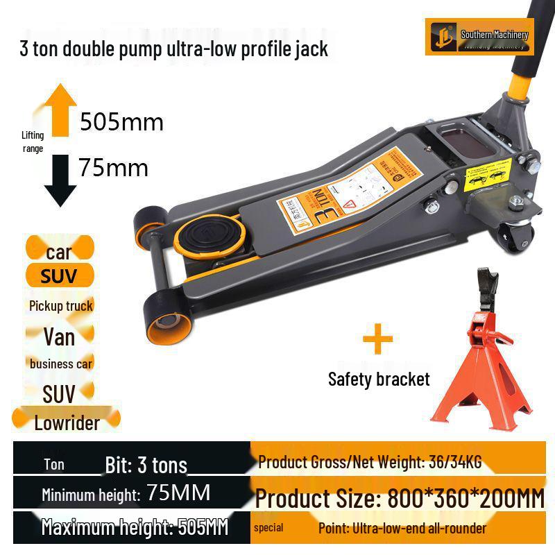 3-Ton Horizontal Hydraulic Car Jack with Double Pump for Small Trucks and Sedans