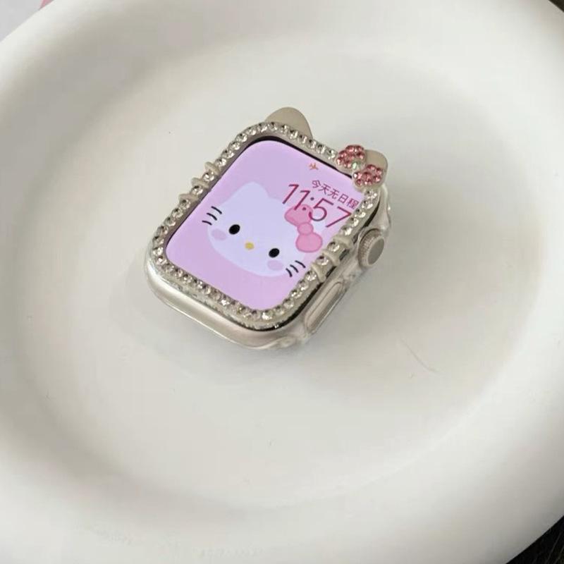 

Apple Watch S10/S9 Diamond Protective Case - Cat Design with Inlaid Diamond Border 41mm Series 7/8/9