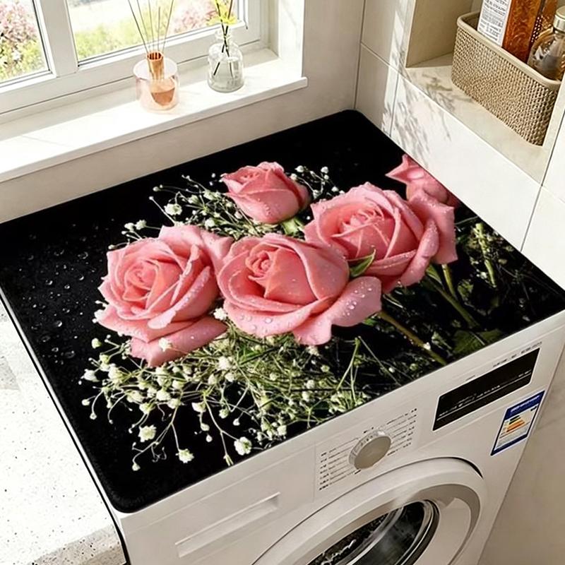 Vivid Pattern Absorbent Drain Mat Non-Slip Washing Machine Dust Cover Pad for Small Space Laundry Area Use