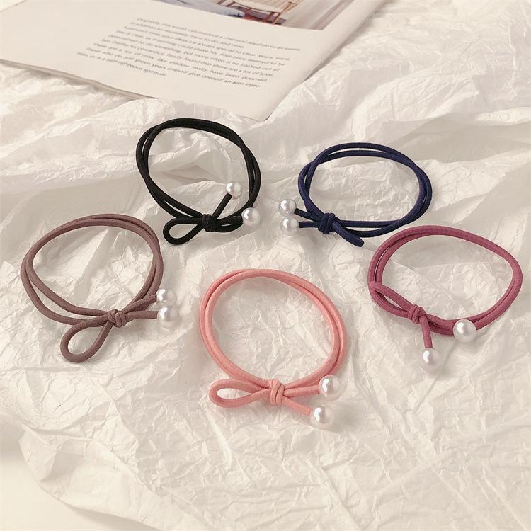 Korean Style Simple Bow Pearl Hair Tie - Elastic Hair Band Accessory