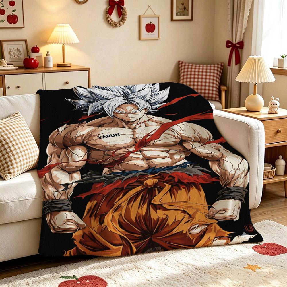 Goku'S Evolution Theme Anime Flannel Blanket Thick Warm Fleece Blanket For Bedroom Sofa Nap Home Party Decor New Year Gift