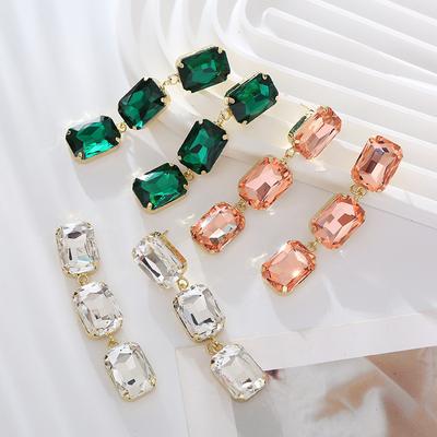 Earrings Female And Light Fashion Long Multi-Layer Square Glass Drill Luxury Banquet Niche Simple