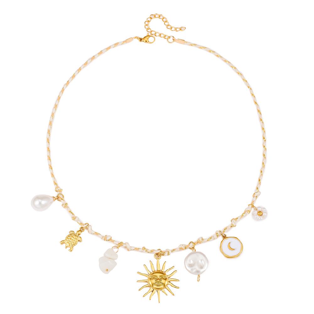 Summer Starfish & Pearl Heart Sea Turtle Pendant Necklace - Dopamine Stainless Steel Clavicle Chain
