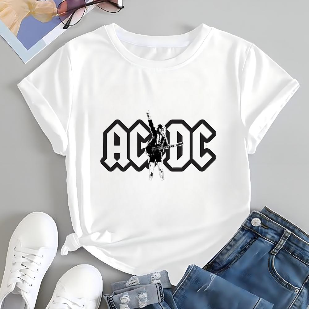 Fashion Retro ACDC Band Printed T-Shirt Tops ACDC Trend Harajuku Women's Universal Shirt Pattern Cotton Harajuku T-Shirt
