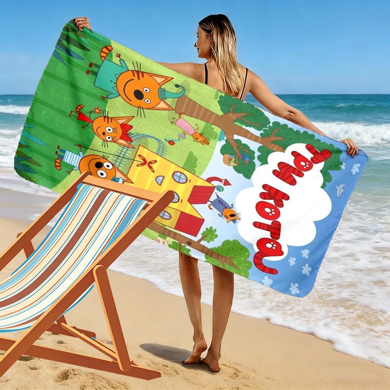 Cartoon Kid-E-Cats Print Beach Towel, Large Soft Quick Dry Towel for Beach Camping Swimming
