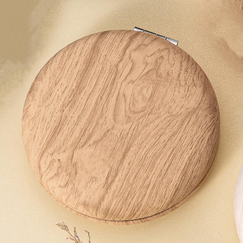 

Миниатюрное винтажное зеркало для макияжа с текстурой под дерево, складное зеркало из ПУ, круглое компактное зеркало для путешествий, портативное карманное зеркало, элегантный подарок светло-коричневого