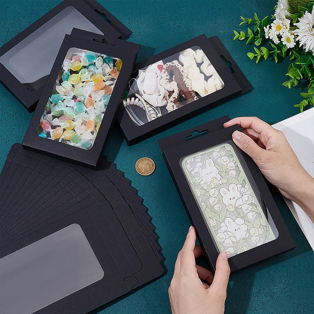 18pcs Black Cardboard Gift Boxes with PVC Window Rectangle Foldable Boxes Creative Gift Packaging for Favors Treats Jewelry Display