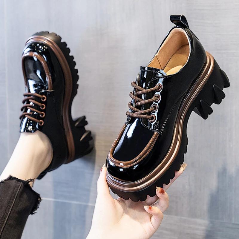 Euramerican Lefu Shoes Female 2024 Autumn Luxury Color Matching Thick Sole Heightened Small Leather Shoes Female Zapatos Mujer