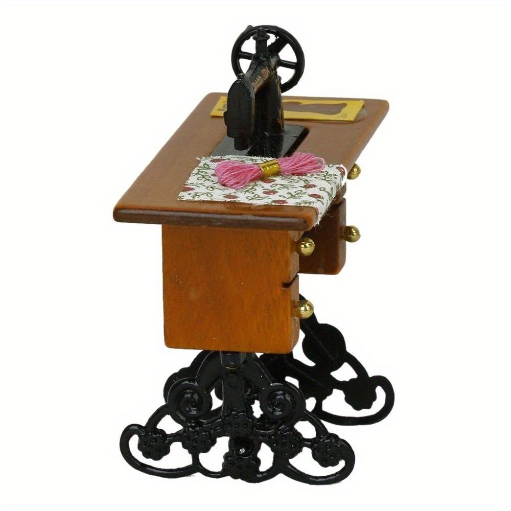 1PC Vintage Miniature Sewing Machine With Cloth for 1/12 Scale Dollhouse Decoration