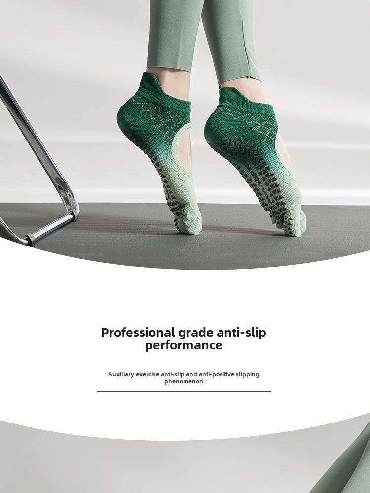 Gradient Dotted Non-Slip Mesh Yoga Socks - Women's Backless Five-Finger Split-Toe for Spring and Summer