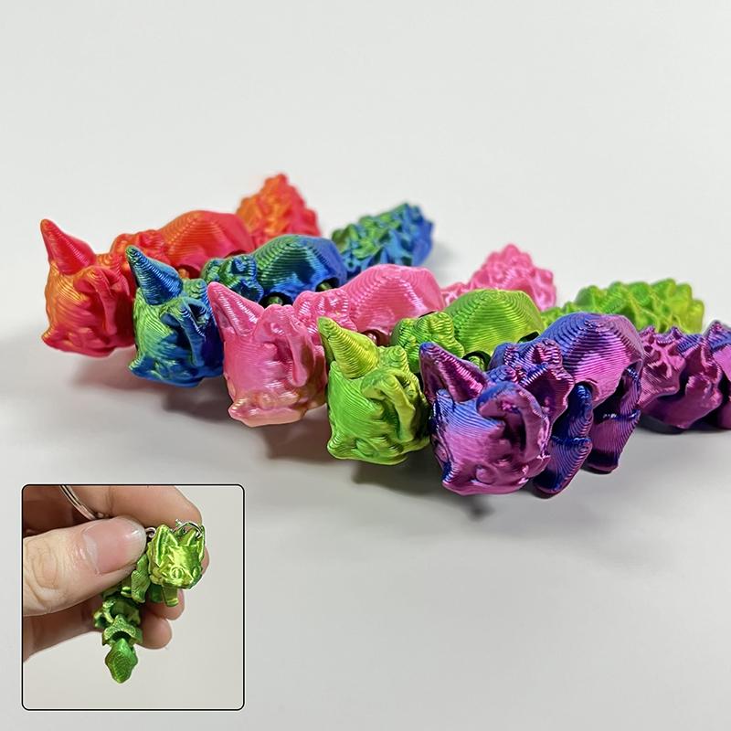 Compact Movable 3D Fox Keychain 3D Printed Colorful Articulating Keychain Toy Action Figure Collectible Desk Ornament Gifts