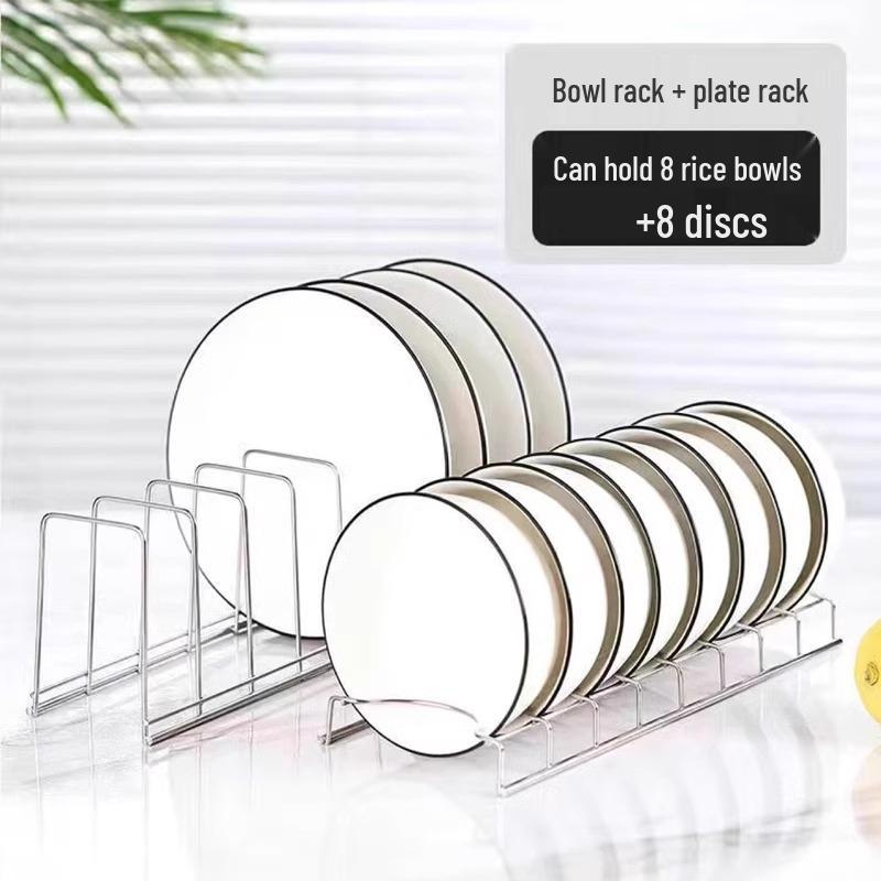 Stainless Steel Bowl & Dish Storage Rack - Kitchen Organizer & Plate Holder