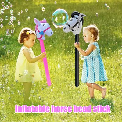 מקל ראש סוס מתנפח 37" אביזר למסיבה למרוצי ילדים תמונות מקל סוס PVC צעצוע קרנבל לאירועים בנושא סוסים ימי הולדת