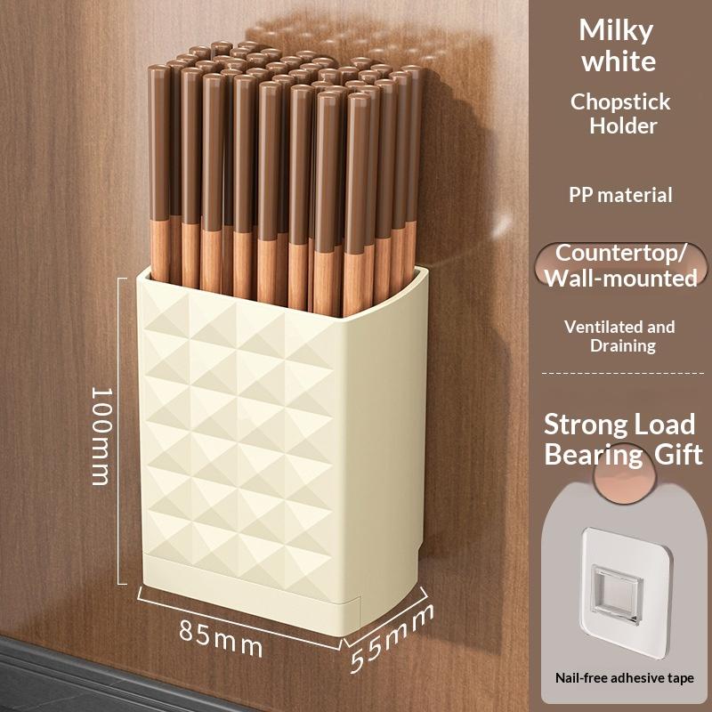 Chopstick Holder Wall Mount Utensil Organizer No Drill Drainage System for Compact Kitchen Storage Organization бежевый